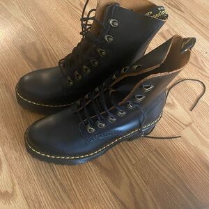 Women’s Dr. Martens Black Leather Lace-Up Boots with Yellow Stitching